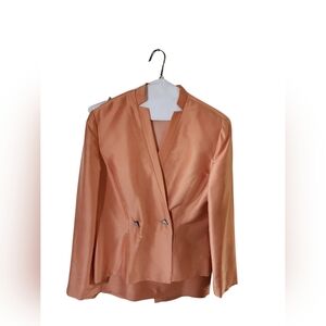 VTG Shomi By Miller Shor 2 PC Peach Silk Outfit With Rhinestones Buttons Size 8